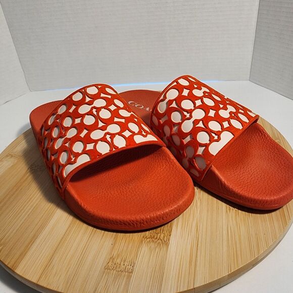 COACH Udele Signature Rubber Slides Fiery Red, Sz 10 B With Box Limited Edition - Picture 14 of 16